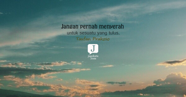 Jangan pernah menyerah untuk sesuatu yang tulus.