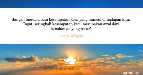 Andrie Wongso - Jangan meremehkan kesempatan kecil yang muncul di hadapan kita. Ingat, seringkali kesempatan kecil merupakan awal dari kesuksesan yang besar!