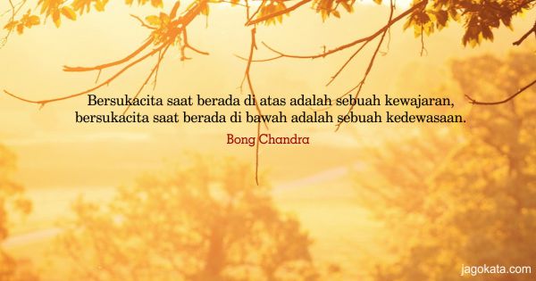 Bong Chandra - Bersukacita saat berada di atas adalah sebuah kewajaran, bersukacita saat berada di bawah adalah sebuah kedewasaan.