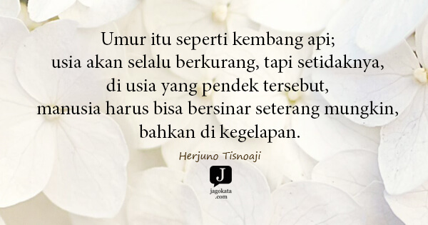 Herjuno Tisnoaji - Umur itu seperti kembang api; usia akan selalu berkurang, tapi setidaknya, di usia yang pendek tersebut, manusia harus bisa bersinar seterang mungkin, bahkan di kegelapan.