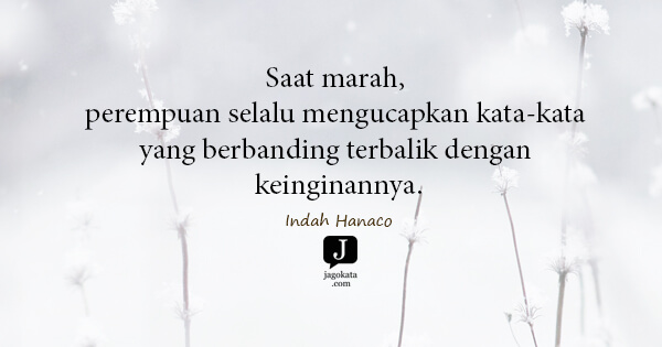 Indah Hanaco - Saat marah, perempuan selalu mengucapkan kata-kata yang berbanding terbalik dengan keinginannya.