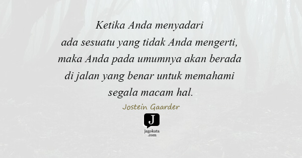 Jostein Gaarder - Ketika Anda menyadari ada sesuatu yang tidak Anda mengerti, maka Anda pada umumnya akan berada di jalan yang benar untuk memahami segala macam hal.