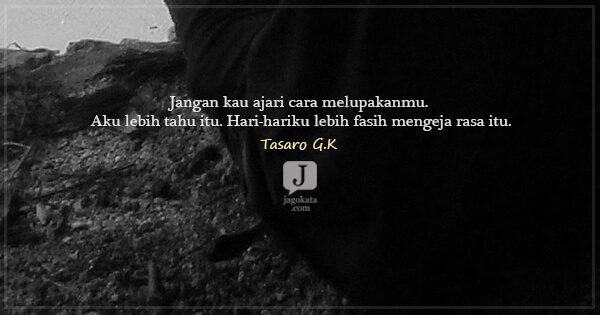 Tasaro G K - Jangan kau ajari cara melupakanmu. Aku lebih tahu itu. Hari-hariku lebih fasih mengeja rasa itu.