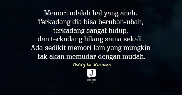Teddy W. Kusuma - Memori adalah hal yang aneh. Terkadang dia bisa berubah-ubah, terkadang sangat hidup, dan terkadang hilang sama sekali. Ada sedikit memori lain yang mungkin tak akan memudar dengan mudah.
